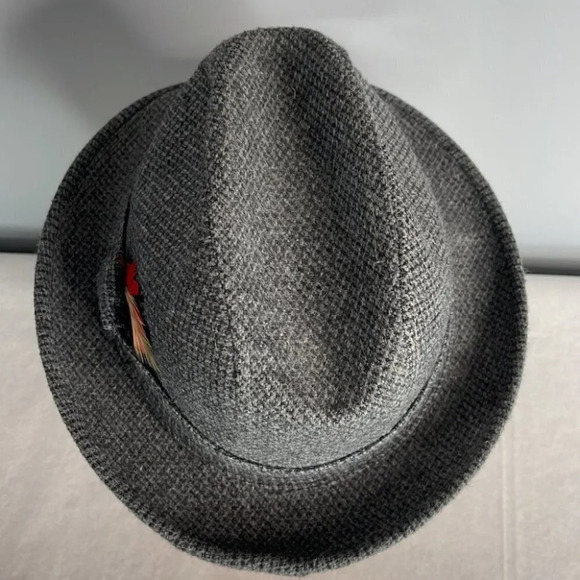 VINTAGE Union Made Mens Wool Feather Dimpled Fedora Grey Tweed Lined 6 3/4 - Picture 5 of 9